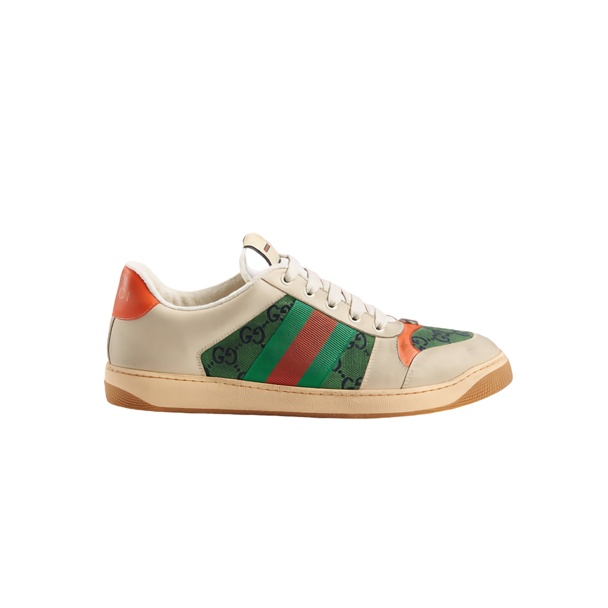 GUCCI MEN'S RETRO GG CANVAS GREEN ORANGE STRIPE CASUAL SNEAKERS 